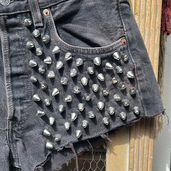 Levi's 501 Upcycled Studded Cut Off Jean Shorts - Picture 3 of 12